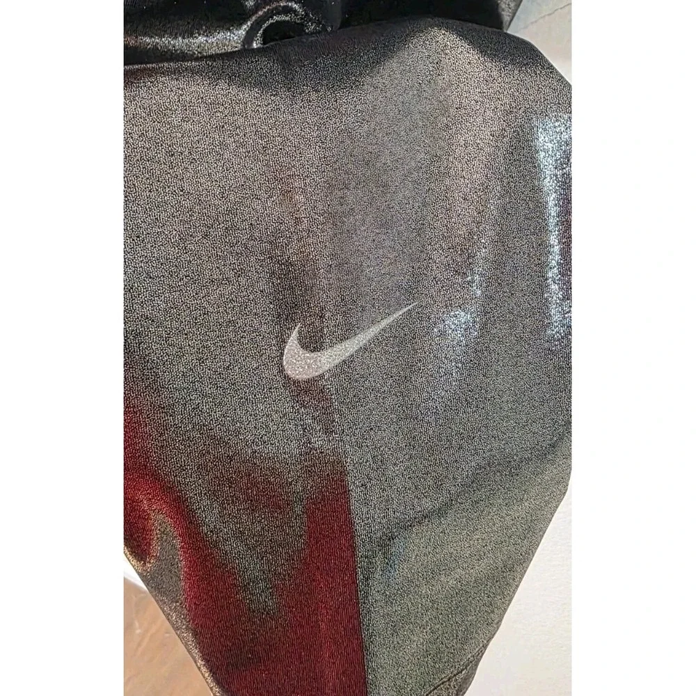 Nike Womens Sz L One Icon Clash Mid Rise 7/8 Shimmer Leggings Silver Yoga Run‎